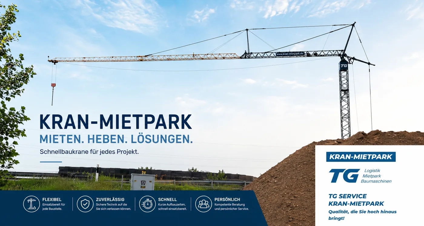 KI-generiertes Bild: Liebherr Schnelleinsatzkran im TGService Kran-Mietpark